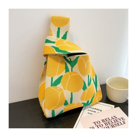 Szín: A - 1db Kézzel készített kötött kézitáska női mini csomós csuklótáska japán alkalmi színes hordtáska diák