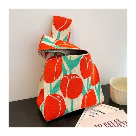 Szín: B - 1db Kézzel készített kötött kézitáska női mini csomós csuklótáska japán alkalmi színes hordtáska diák