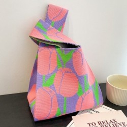 Szín: C - 1db Kézzel készített kötött kézitáska női mini csomós csuklótáska japán alkalmi színes hordtáska diák