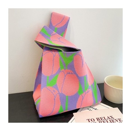 Szín: C - 1db Kézzel készített kötött kézitáska női mini csomós csuklótáska japán alkalmi színes hordtáska diák