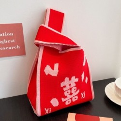 Szín: J - 1db Kézzel készített kötött kézitáska női mini csomós csuklótáska japán alkalmi színes hordtáska diák