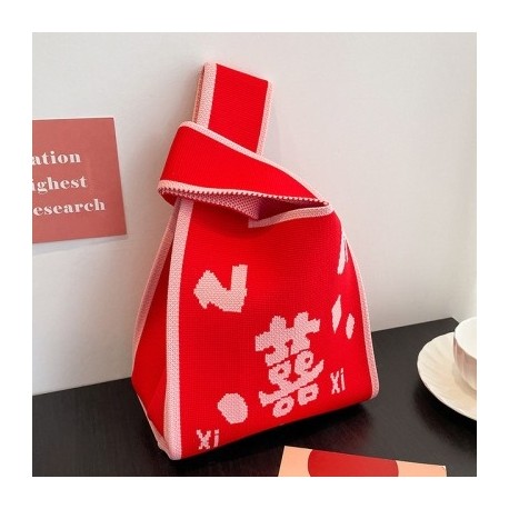 Szín: J - 1db Kézzel készített kötött kézitáska női mini csomós csuklótáska japán alkalmi színes hordtáska diák