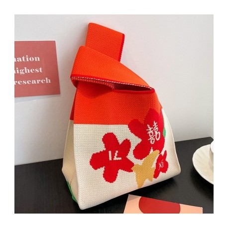 Szín: K - 1db Kézzel készített kötött kézitáska női mini csomós csuklótáska japán alkalmi színes hordtáska diák