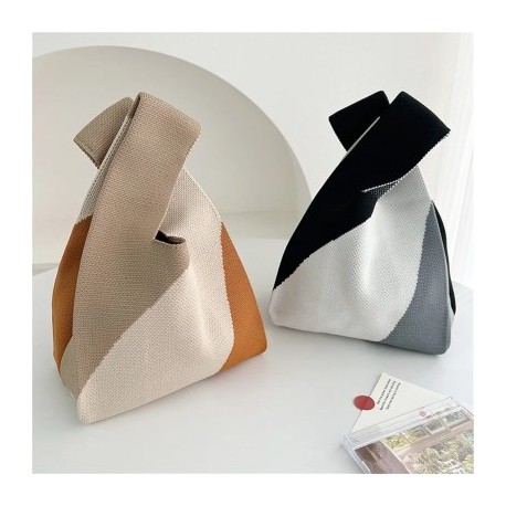 Szín: fekete fehér szürke - Kézzel készített kötött kézitáska női mini csomós csuklótáska japán alkalmi színben