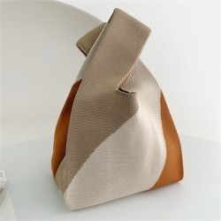 Szín: bézs khaki - Kézzel készített kötött kézitáska női mini csomós csuklótáska japán alkalmi színben passzoló