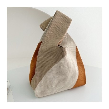 Szín: bézs khaki - Kézzel készített kötött kézitáska női mini csomós csuklótáska japán alkalmi színben passzoló