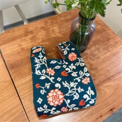 Szín: sötétkék - Japán niche virágos kötött kézitáska női kézitáska Retro csuklótáska válltáska Alkalmi
