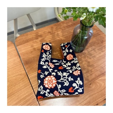 Szín: narancs - Japán niche virágos kötött kézitáska női kézitáska Retro csuklótáska válltáska Alkalmi