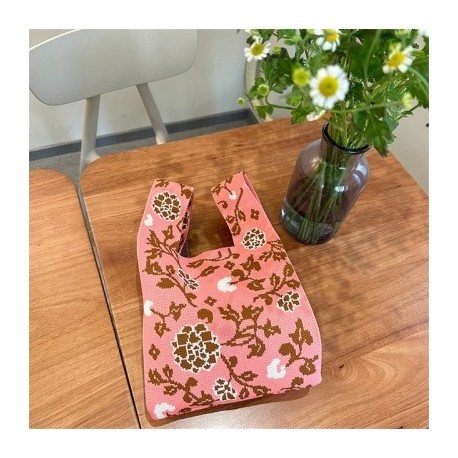 Szín: rózsaszín - Japán niche virágos kötött kézitáska női kézitáska Retro csuklótáska válltáska Alkalmi