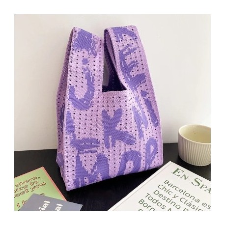 Szín: zöld - Üreges betűnyomtatás kötött kézitáska mellény Sokoldalú, nagy kapacitású divatos csuklótáska nyári