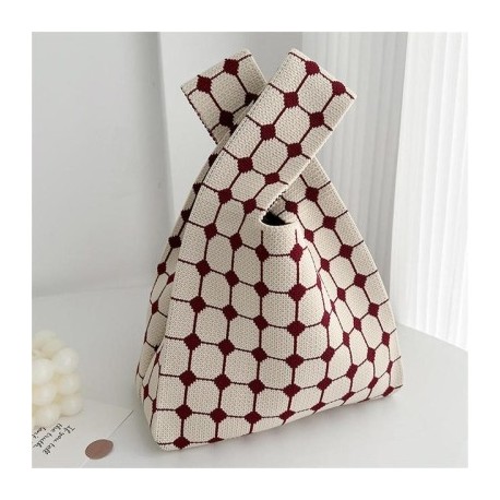 Piros szín - Nyári divat Napi kötött kézitáska Személyiség szerelem kockás színes patchwork egy váll csuklótáska