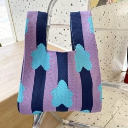 Szín: A - Niche Design Csíkos virágos kötés kézitáska Mini csomós csuklótáska Nyáron Hordozható Újrahasználható