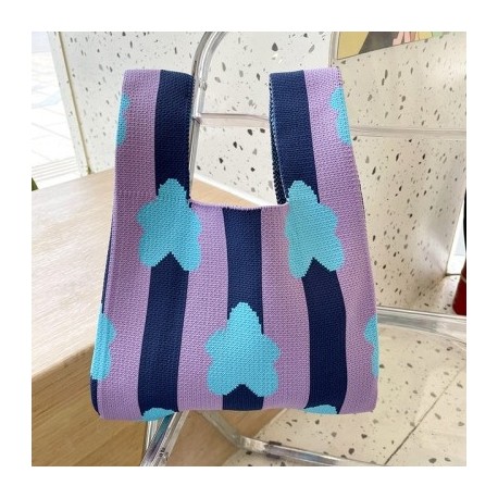 Szín: A - Niche Design Csíkos virágos kötés kézitáska Mini csomós csuklótáska Nyáron Hordozható Újrahasználható