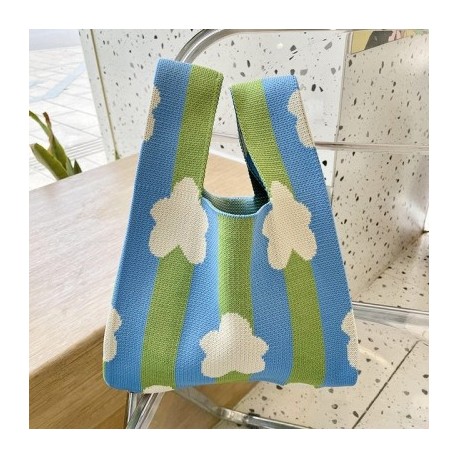 Szín: C - Niche Design Csíkos Virág Kötő Kézitáska Mini Csomós Csuklótáska Nyáron Hordozható Újrahasználható