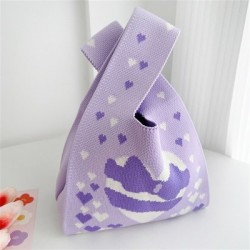 Szín: lila - Fashion Love Vest Bag Kötött kézitáska nőknek Japán stílusú mini válltáska Csuklótáska Kulcsos