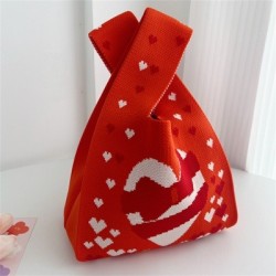 Piros szín - Fashion Love Vest Bag Kötött kézitáska nőknek Japán stílusú mini válltáska Csuklótáska Kulcsos