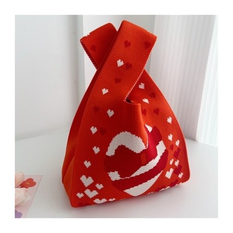 Piros szín - Fashion Love Vest Bag Kötött kézitáska nőknek Japán stílusú mini válltáska Csuklótáska Kulcsos