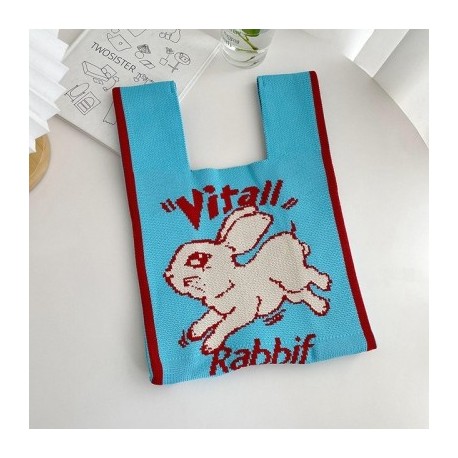 Szín: kék - Nyúl kötött kézitáska, női válltáska, divat, üreges táska, női, szőtt vásárlói pénztárca,