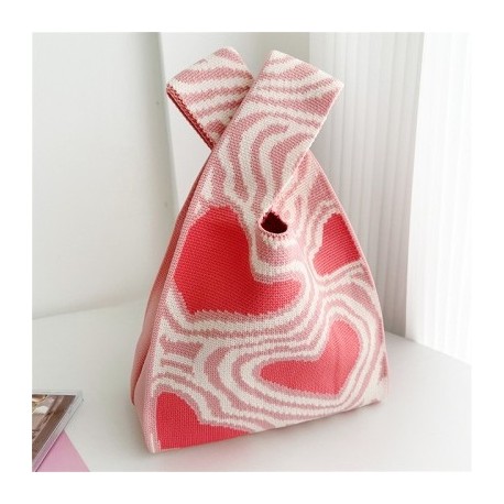 Szín: rózsaszín - Koreai szív színű kontraszt kézitáska kötött női táska temperamentum szőtt táska kulcsos